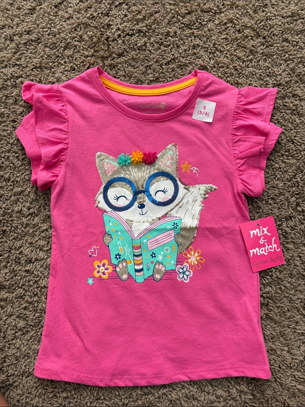 Cynthia Rowley Girls' Hot Pink Fox Graphic Tee with Turquoise Accents